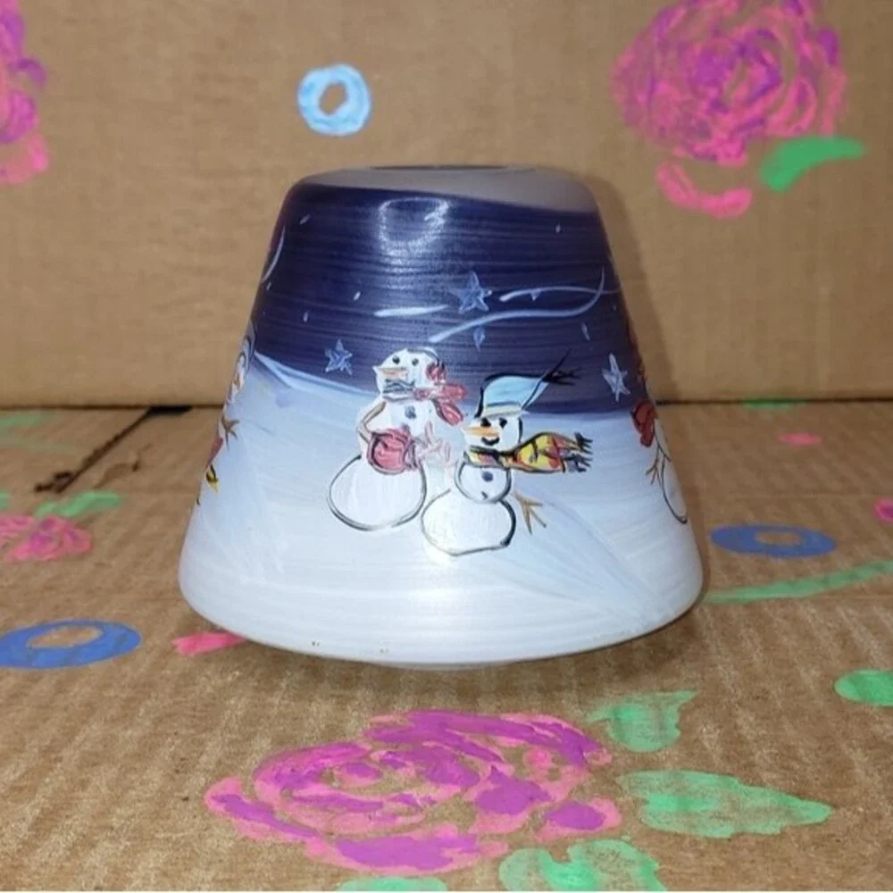 CANDLE SHADE TOPPER HAND PAINTED WINTER SNOWMEN
